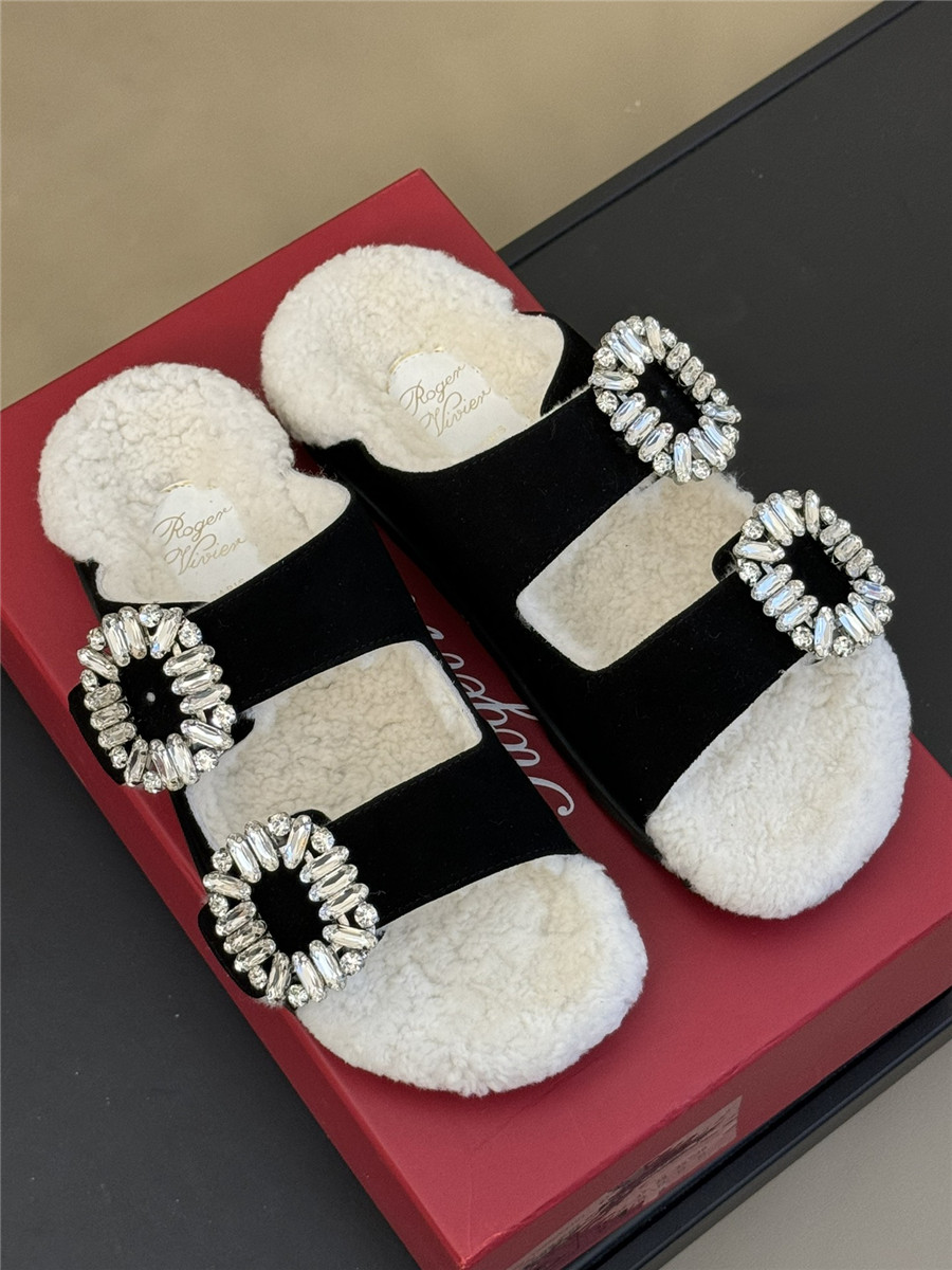 roger vivier D1am0nd buckle wool slippers