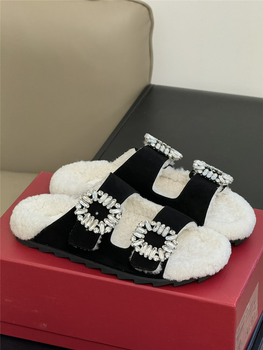 roger vivier D1am0nd buckle wool slippers
