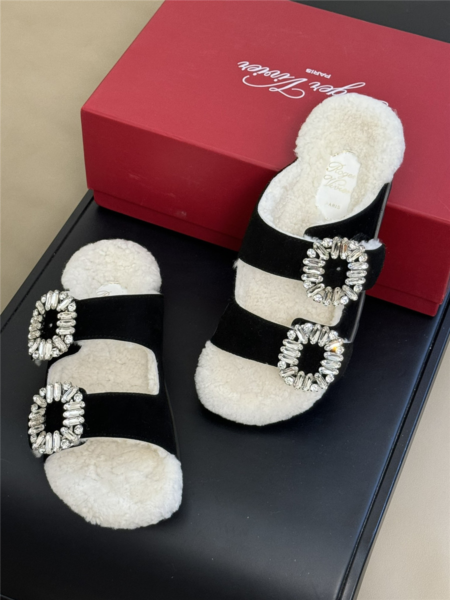 roger vivier D1am0nd buckle wool slippers