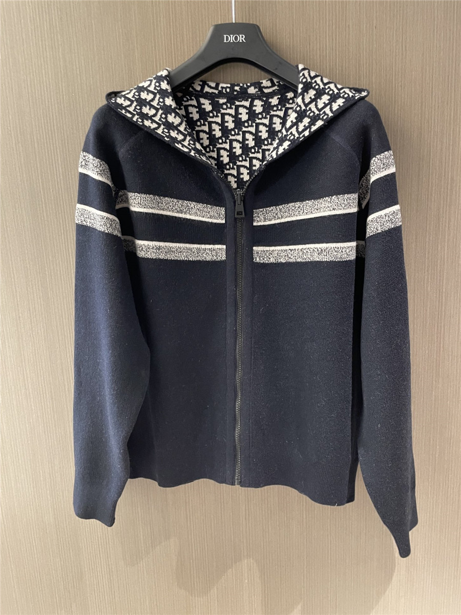 D10r oblique reversible hooded cardigan in blue