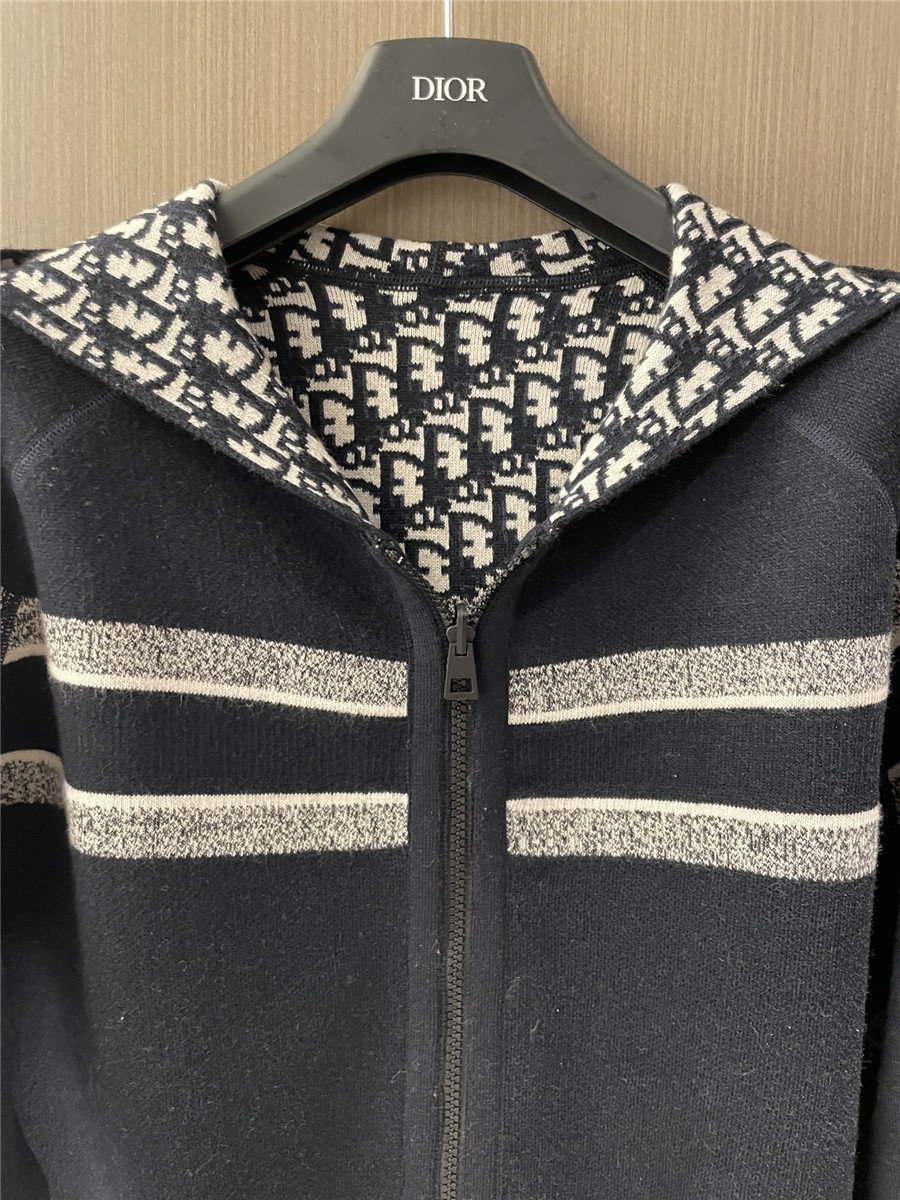 D10r oblique reversible hooded cardigan in blue