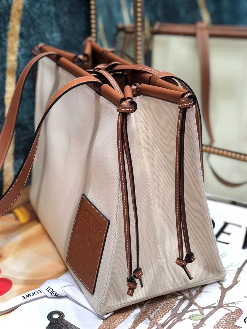 L0ew* cushion large leather-trimmed canvas tote