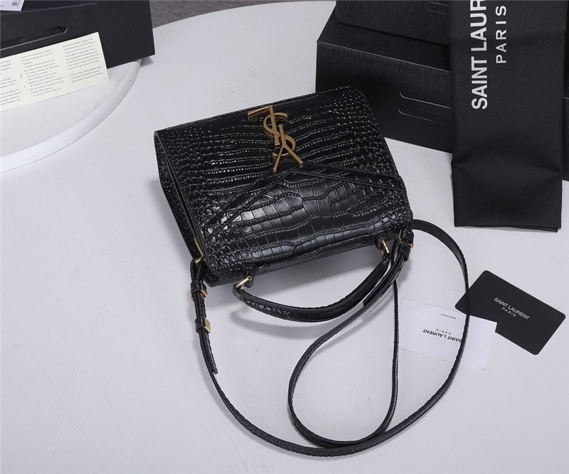 Sa1nt Lau*nt medium cassandra croc-effect bag