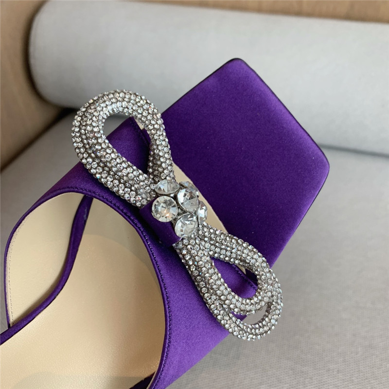 &  Rhinestone bow high-heeled slippers