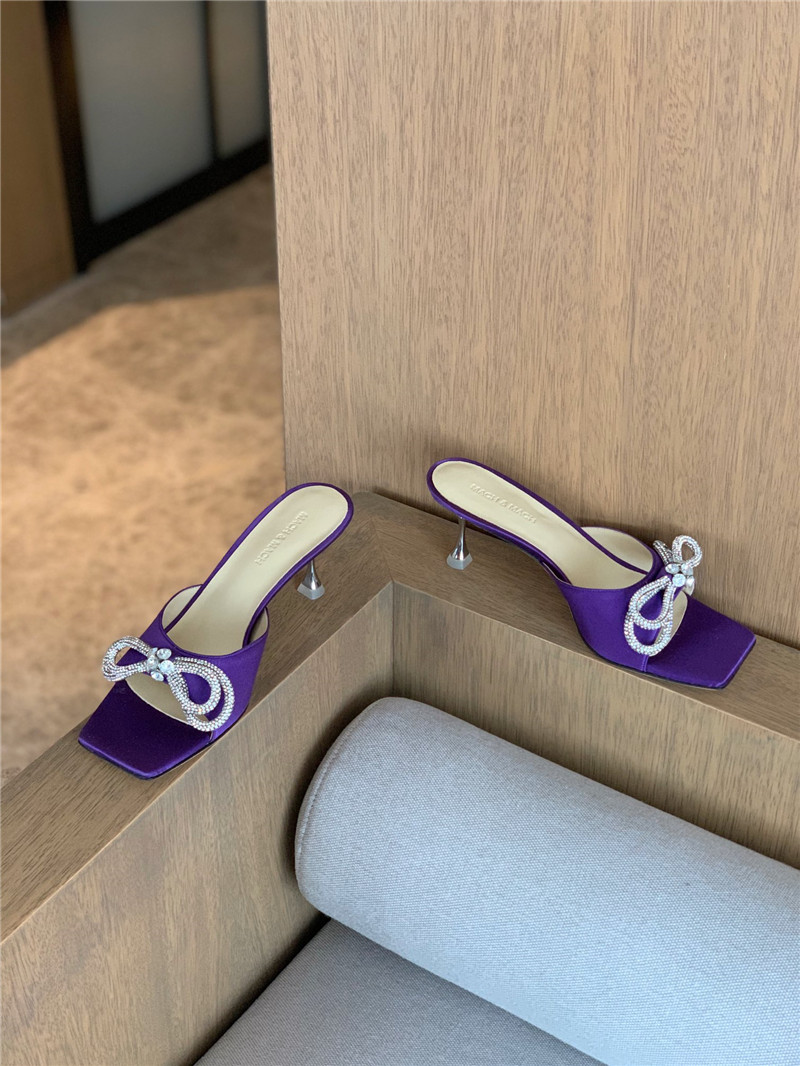 &  Rhinestone bow high-heeled slippers