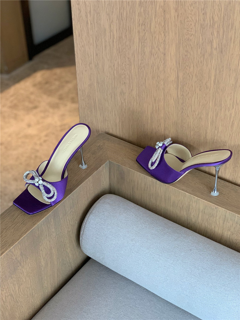 &  Rhinestone bow high-heeled slippers