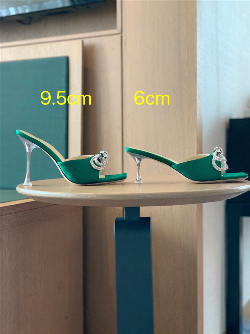 &  Rhinestone bow high-heeled slippers