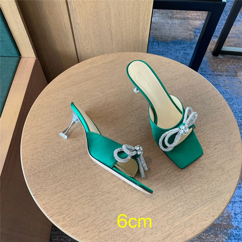 &  Rhinestone bow high-heeled slippers