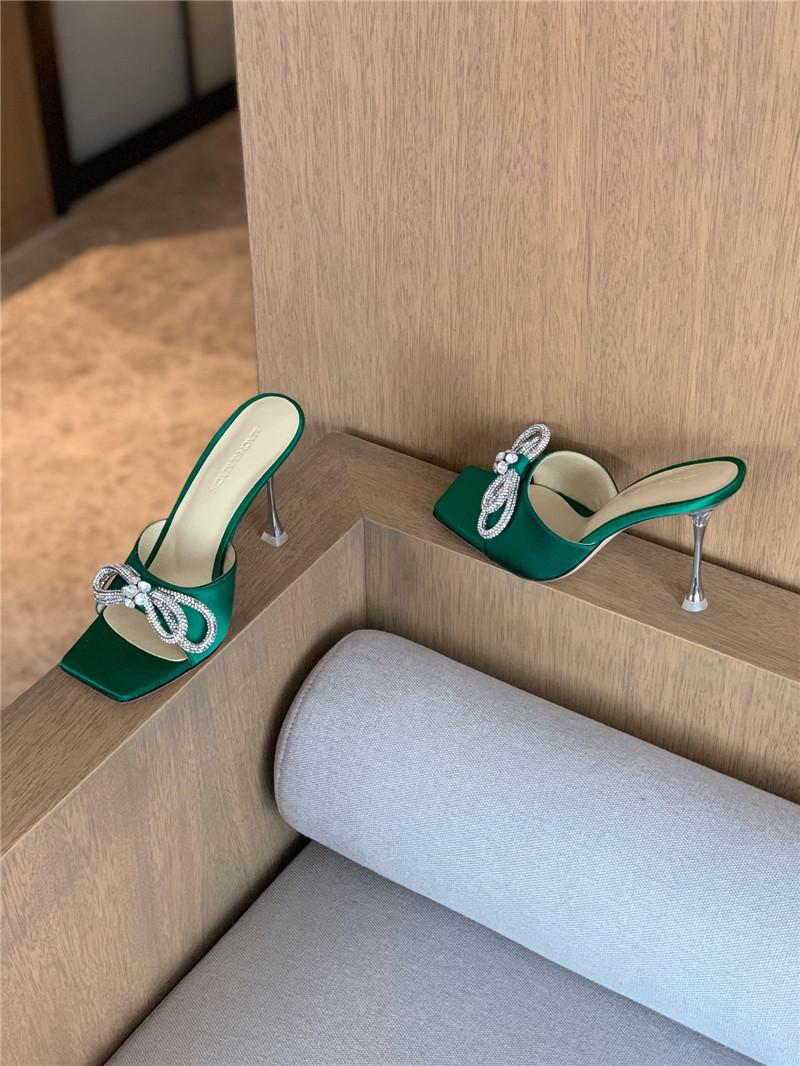 &  Rhinestone bow high-heeled slippers