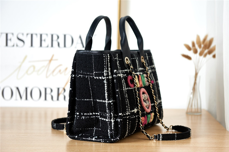 Ch**el colorful letters woolen plaid beach bag