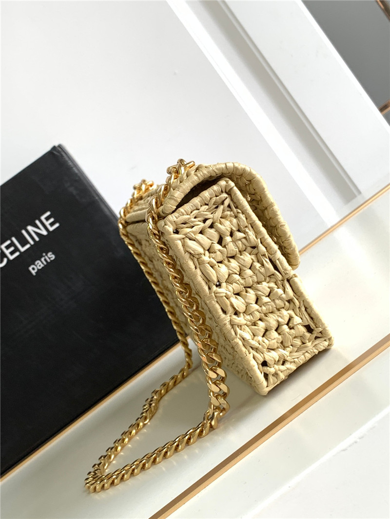 Celin Raffia Effect Claude Chain Shoulder Bag Natural