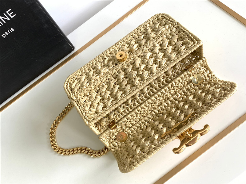 Celin Raffia Effect Claude Chain Shoulder Bag Natural