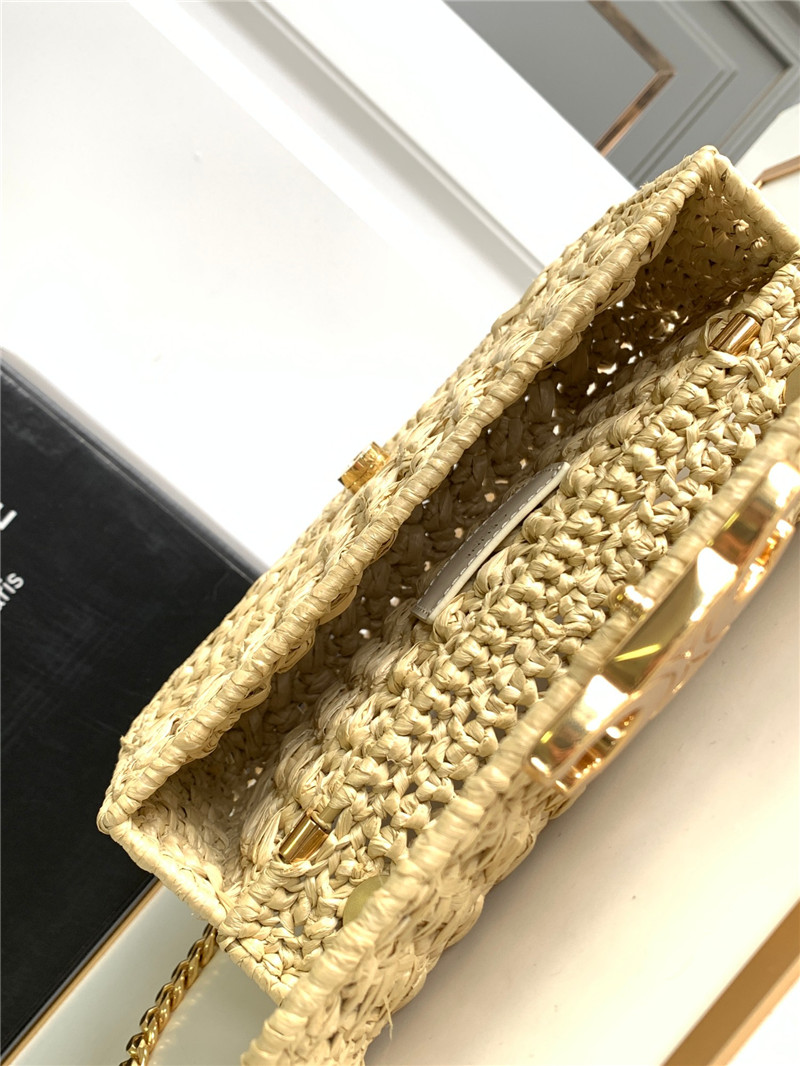 Celin Raffia Effect Claude Chain Shoulder Bag Natural