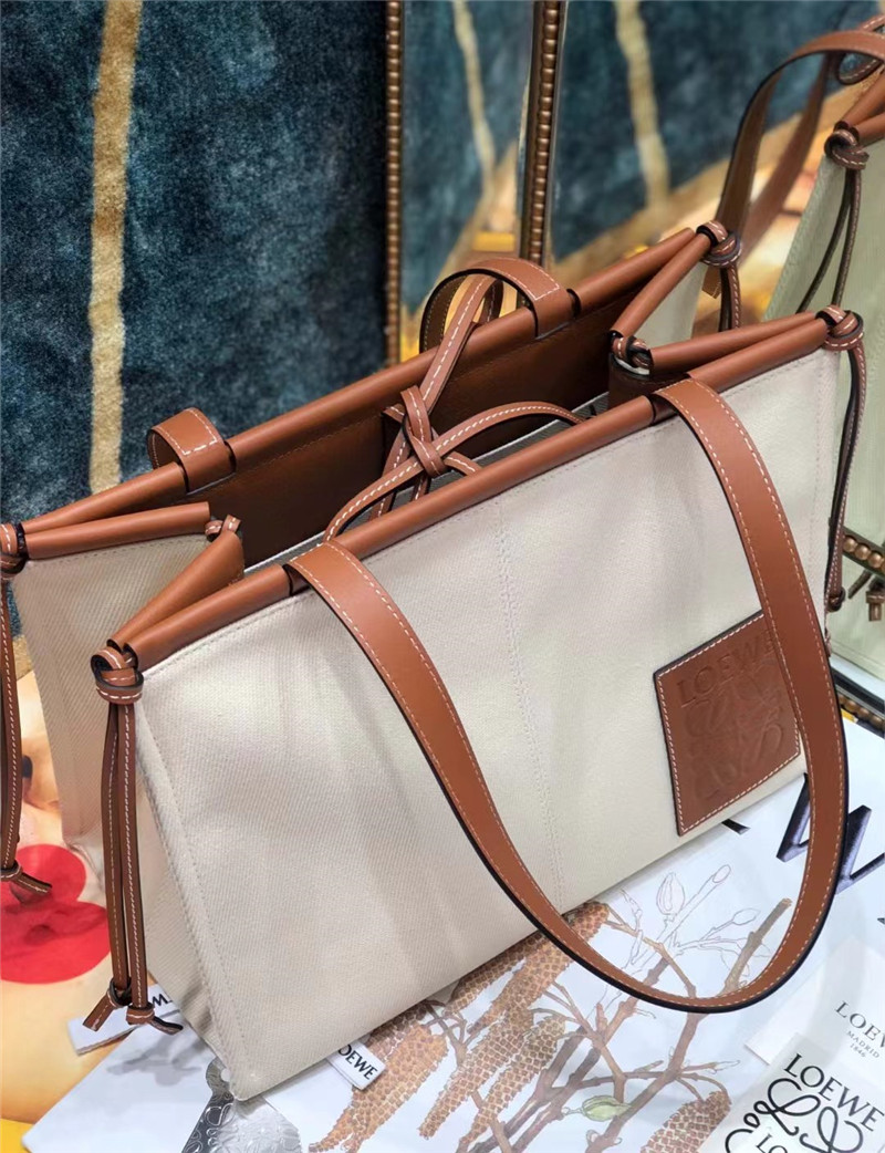 L0ew* cushion large leather-trimmed canvas tote