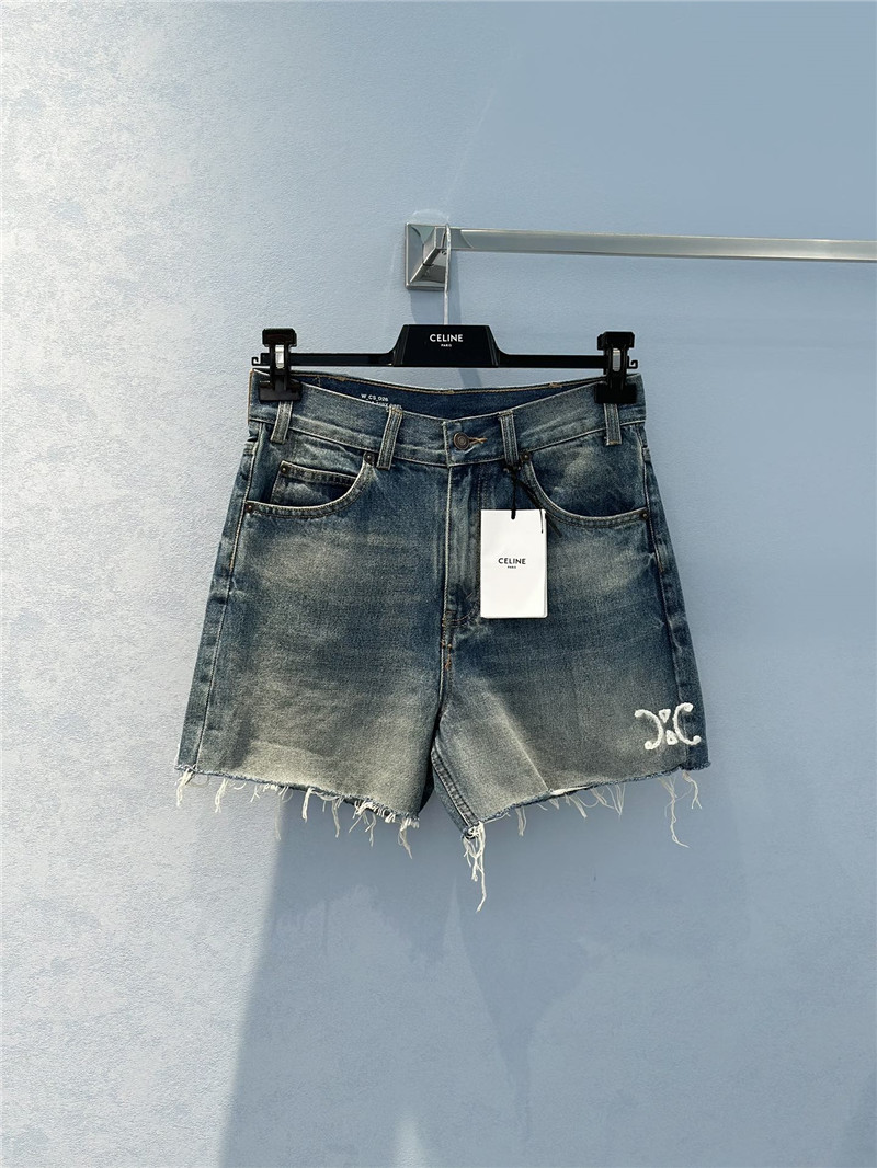 Ce1i*e embroidered washed denim shorts