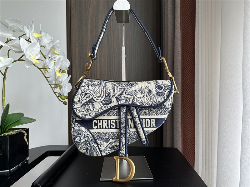 D10r dark blue embroidered denim saddle bag