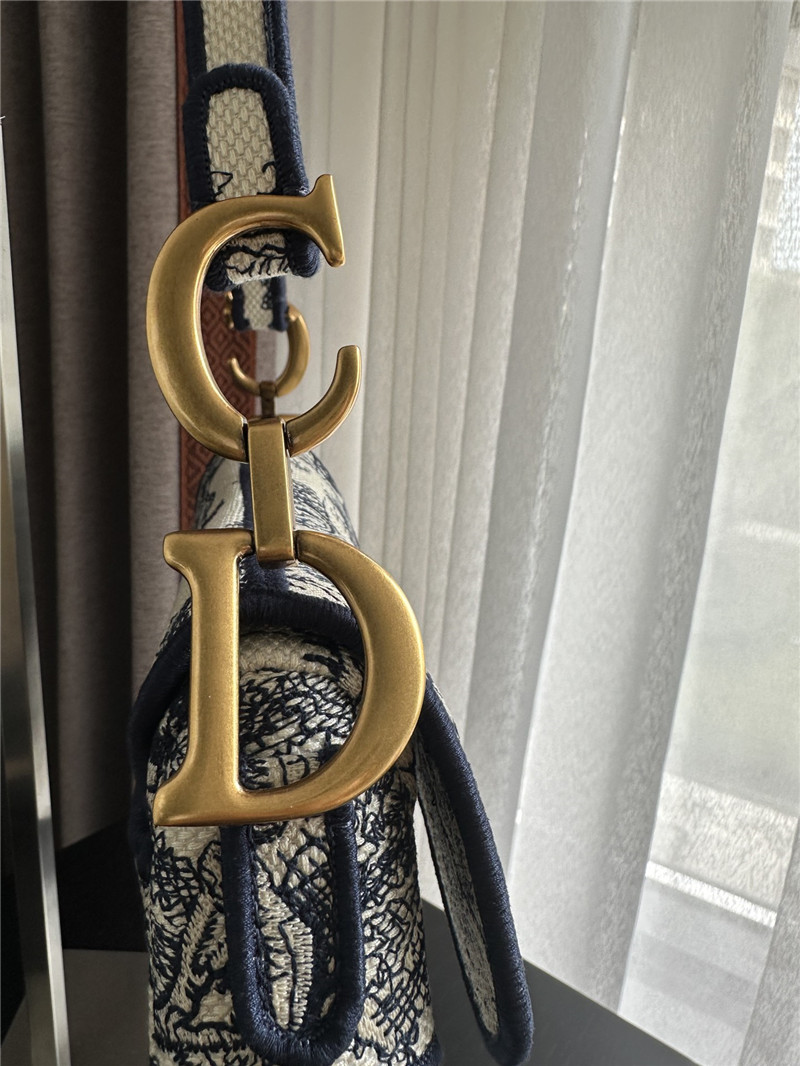 D10r dark blue embroidered denim saddle bag