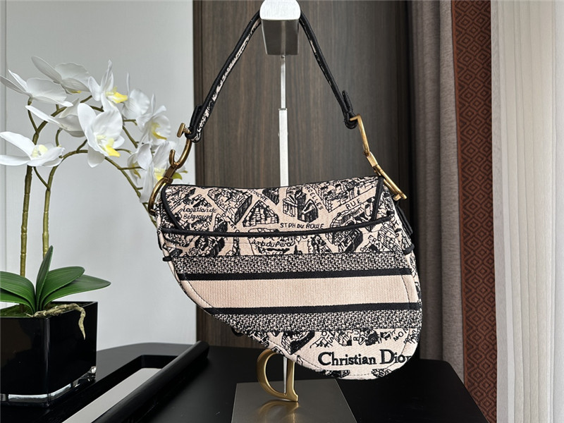 D10r black embroidered denim saddle bag