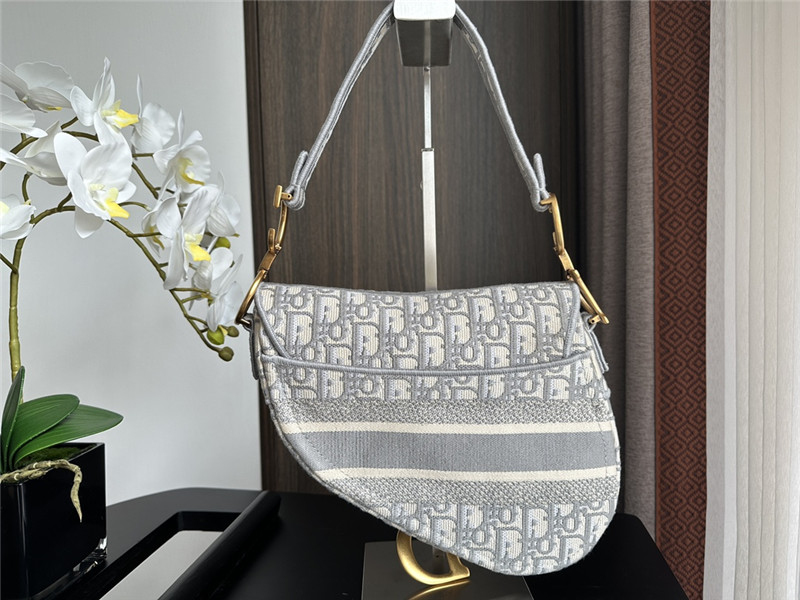 D10r light gray embroidered denim saddle bag
