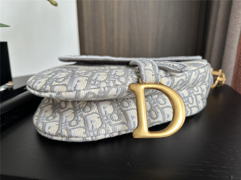 D10r light gray embroidered denim saddle bag