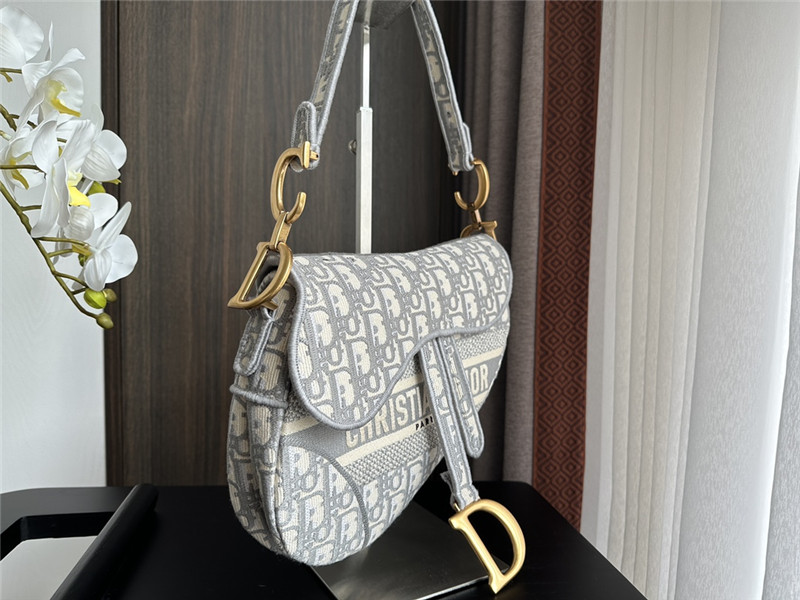 D10r light gray embroidered denim saddle bag