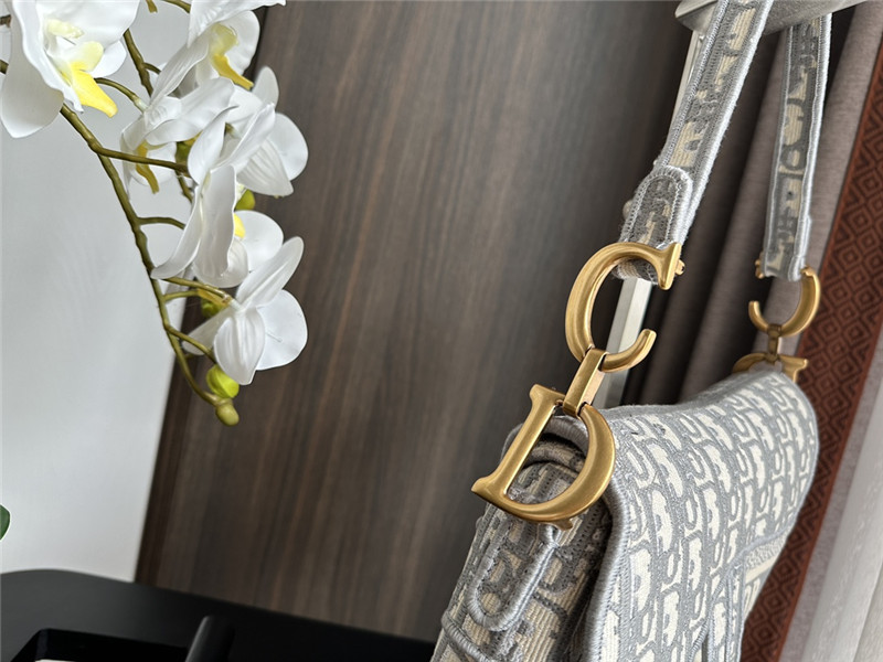 D10r light gray embroidered denim saddle bag