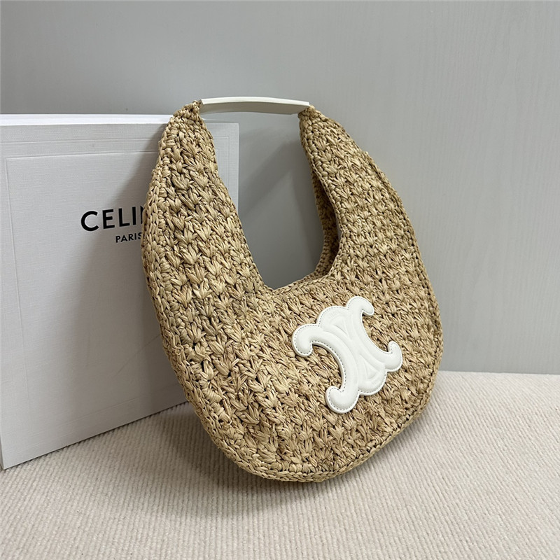 Ce1i*e classic panier hobo bag in white raffia & calfskin