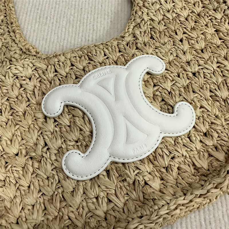 Ce1i*e classic panier hobo bag in white raffia & calfskin