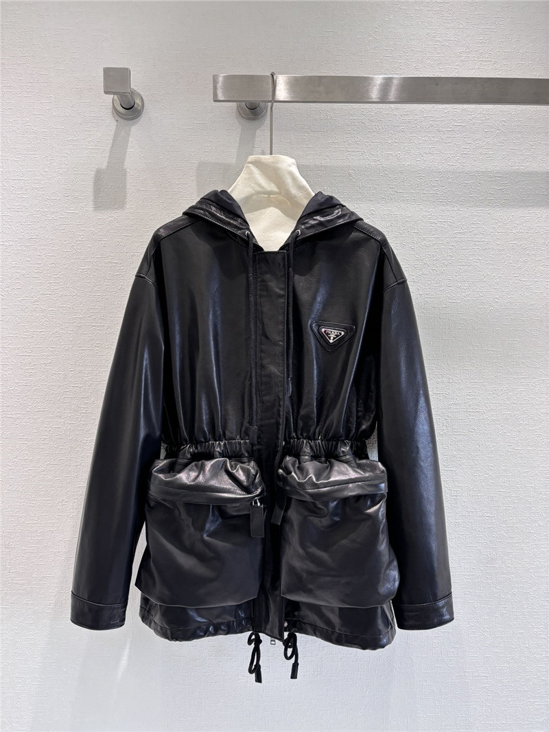 Pra*a hooded leather jacket