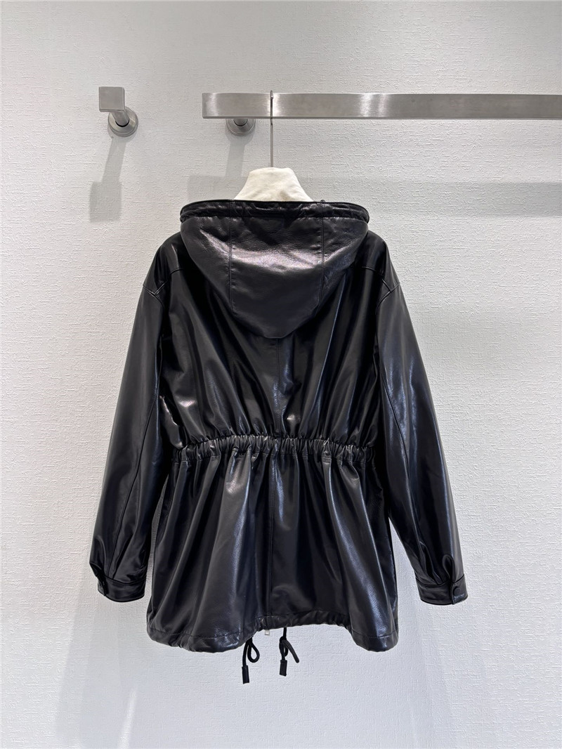Pra*a hooded leather jacket