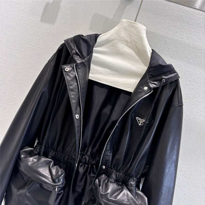 Pra*a hooded leather jacket