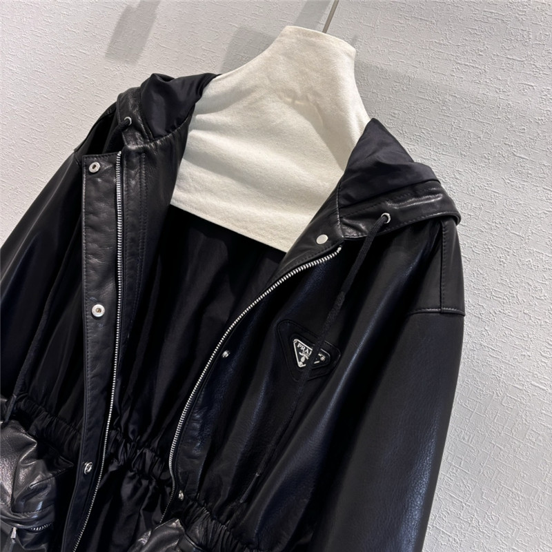 Pra*a hooded leather jacket