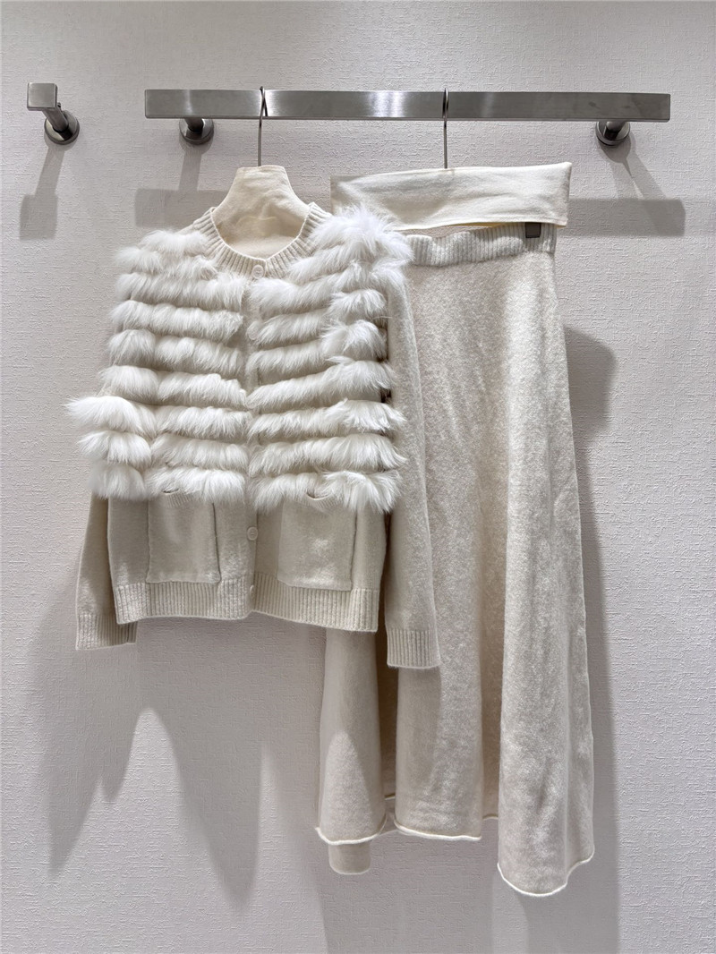 Wool fox fur top coat wool skirt suit