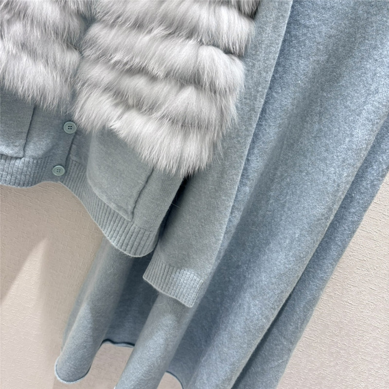 Wool fox fur top coat wool skirt suit