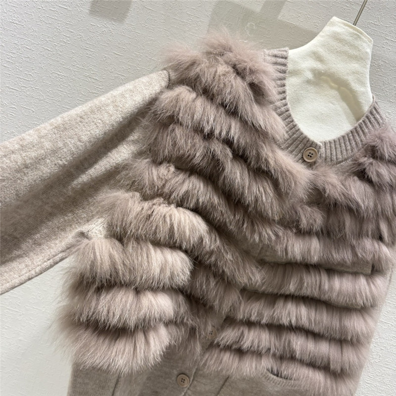 Wool fox fur top coat wool skirt suit