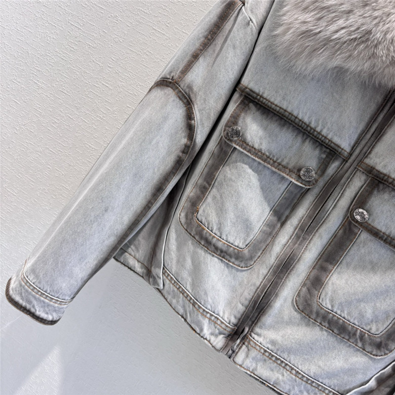 Vanitoo fox fur collar denim jacket