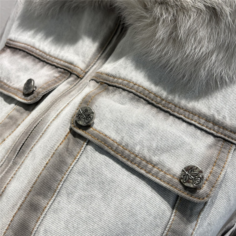 Vanitoo fox fur collar denim jacket