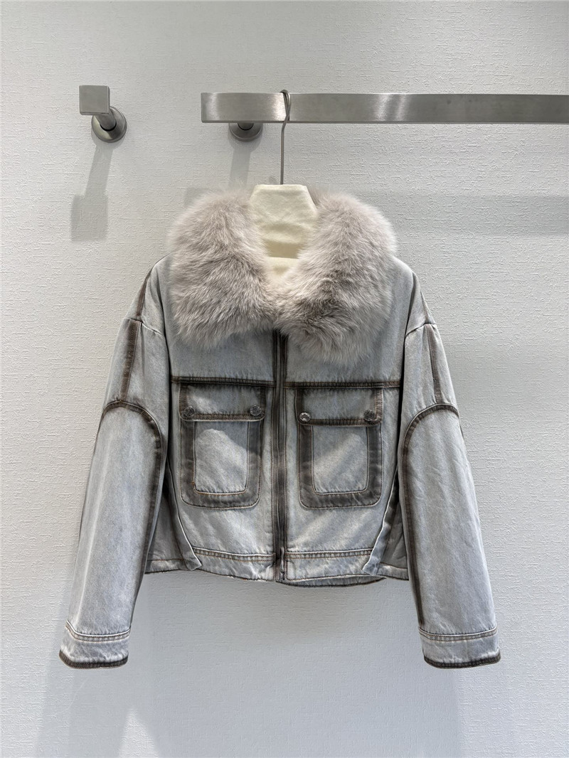 Vanitoo fox fur collar denim jacket