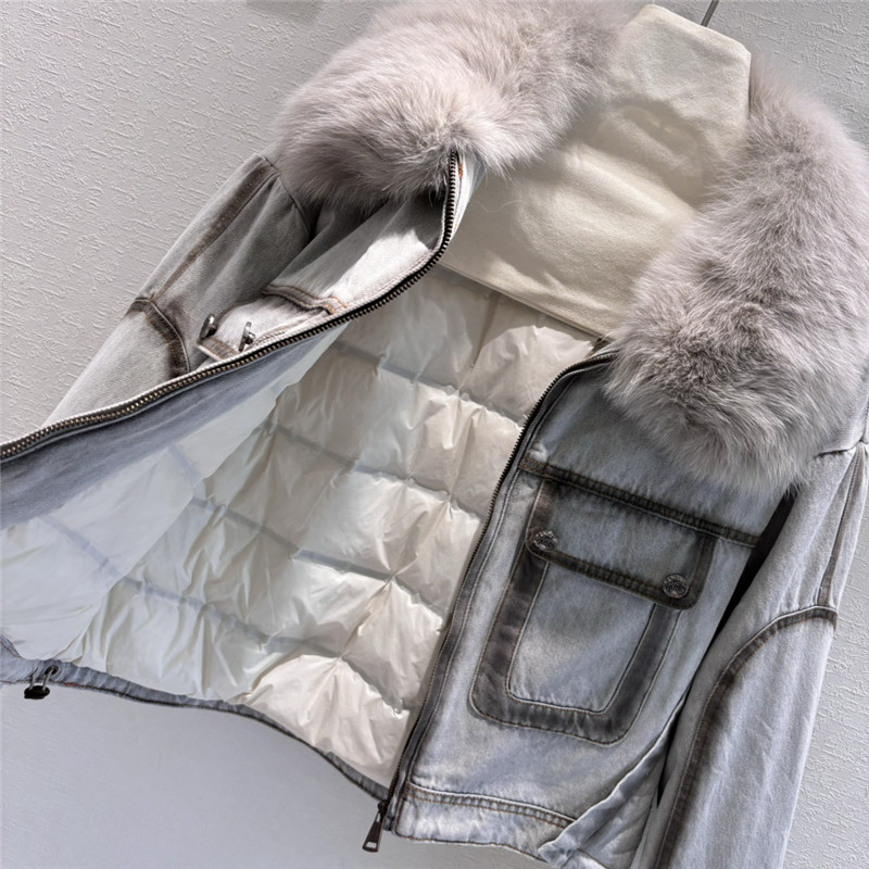 Vanitoo fox fur collar denim jacket