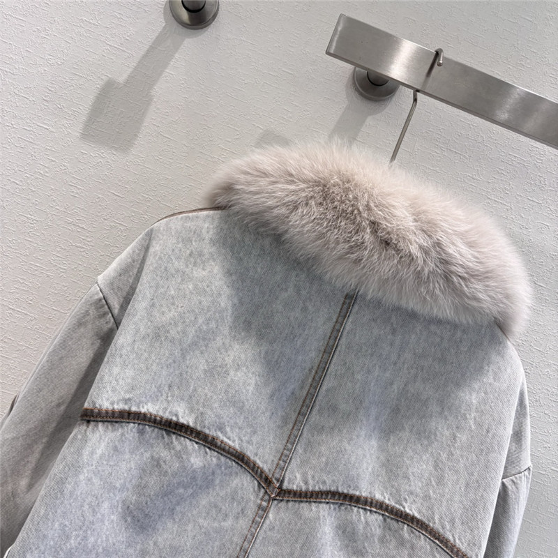 Vanitoo fox fur collar denim jacket