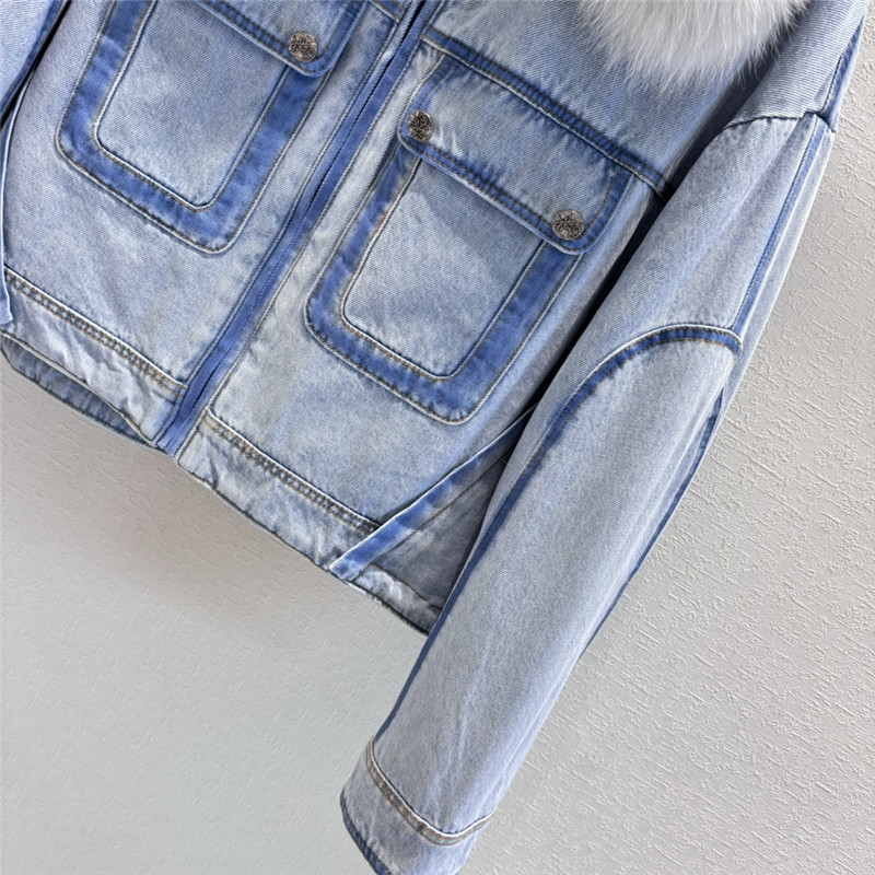 Vanitoo fox fur collar denim jacket