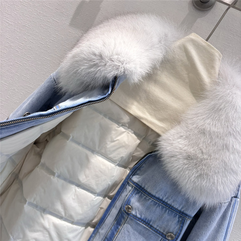 Vanitoo fox fur collar denim jacket