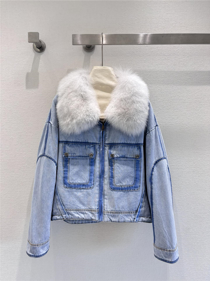 Vanitoo fox fur collar denim jacket
