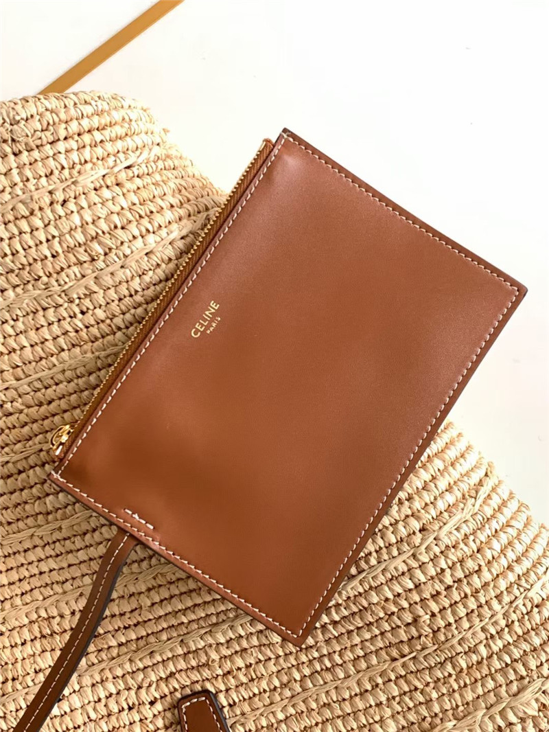 Ce1i*e classic panier bag in raffia and calfskin