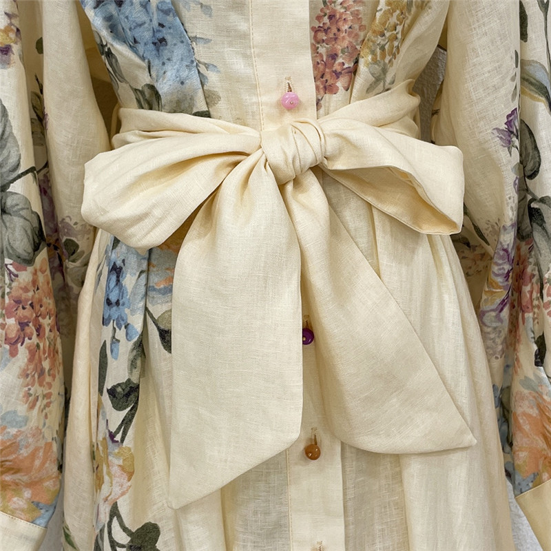 zimm  linen printed colorful button up dress