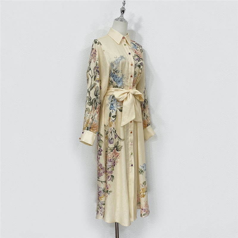 zimm  linen printed colorful button up dress