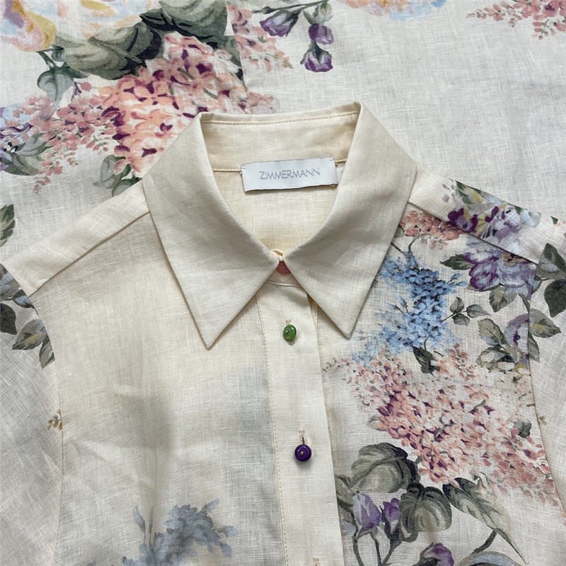 zimm  linen printed colorful button up dress