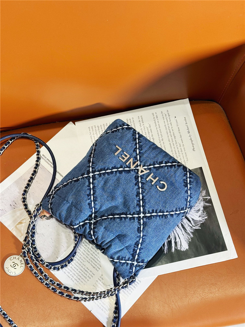 Ch**el blue stitched denim mini 22 bag