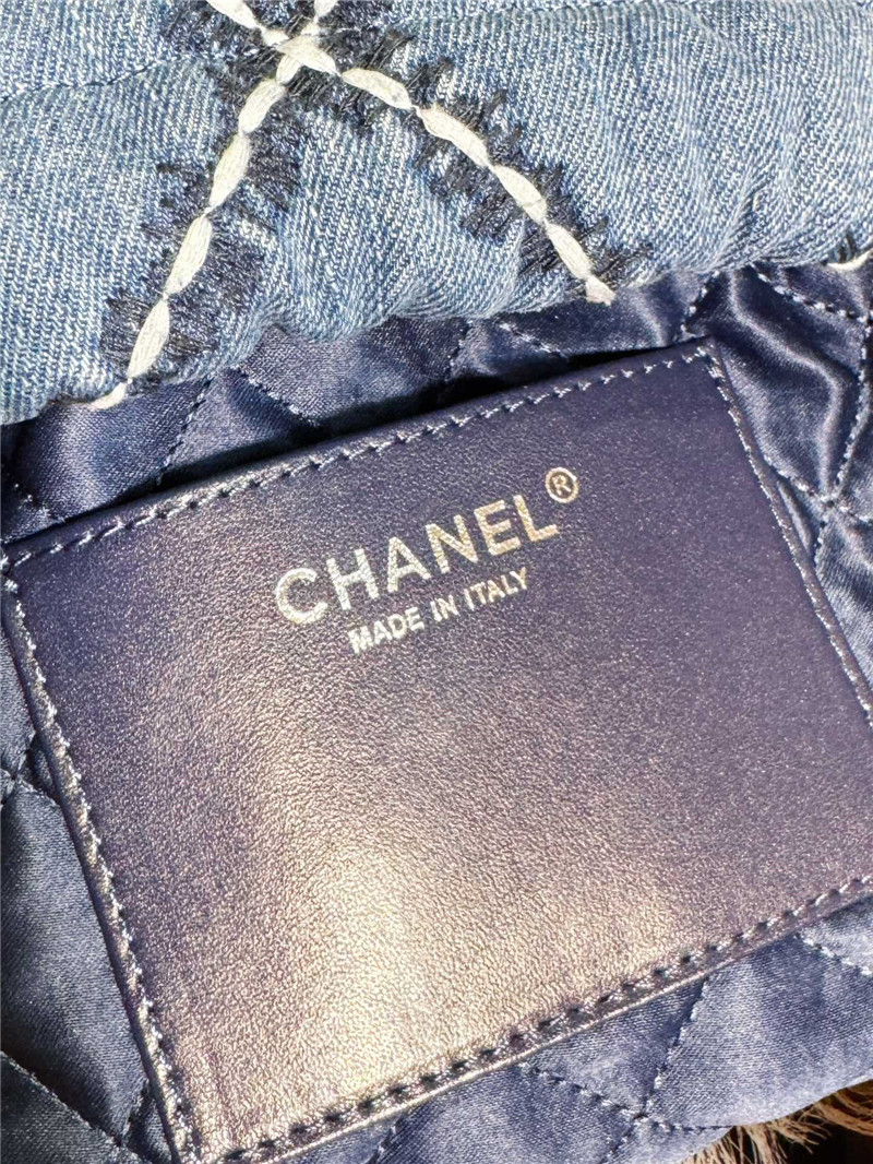 Ch**el blue stitched denim mini 22 bag