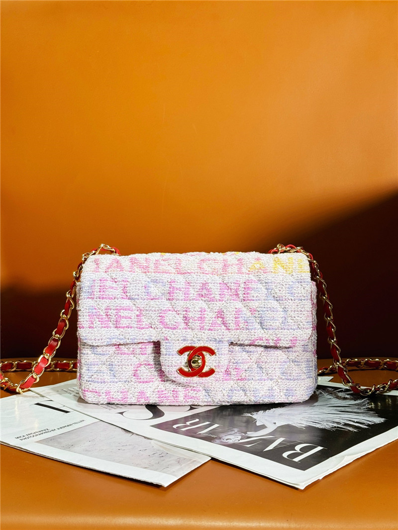 Ch**el logo woolen pink cf bag